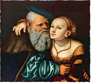 Лукас Кранах старший. Влюбленный старик. Фрагмент. 1537